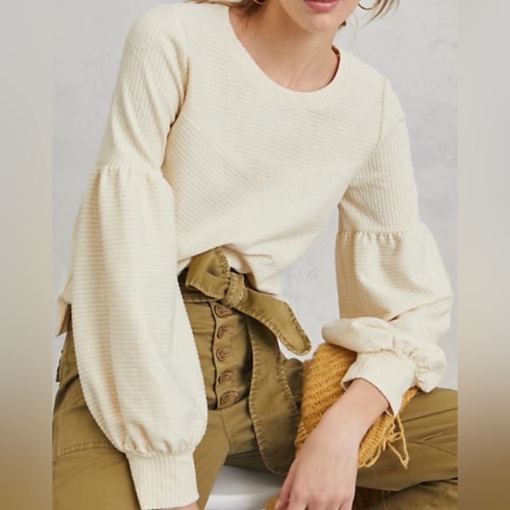 Anthropologie Bayleigh Textured Cropped Top in Winter White Size S